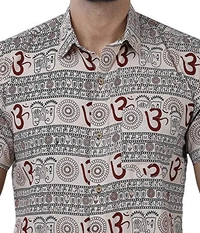 PK HUB Half Sleeves Cotton Casual om Printed Shirts for Men - L, 200, Beige