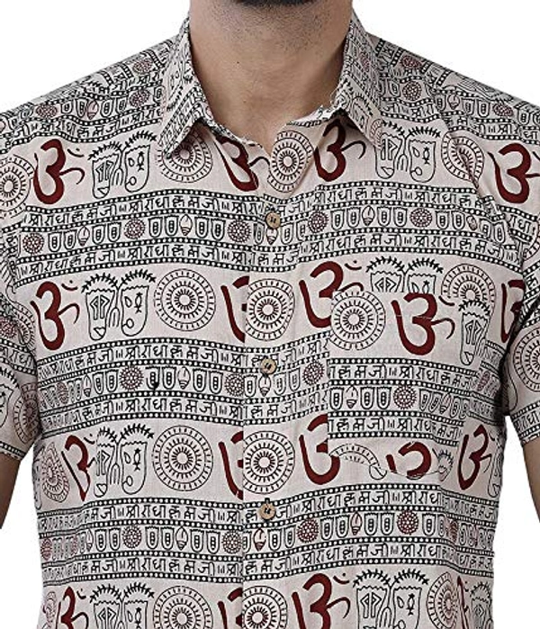 PK HUB Half Sleeves Cotton Casual om Printed Shirts for Men - L, 200, Beige