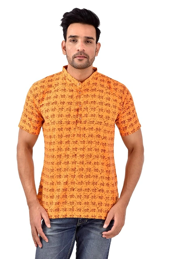 PK HUB Half Sleeves Cotton Casual RADHEY Printed Shirts for Men - XL, 200, Yellow