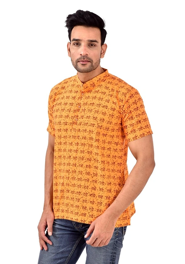 PK HUB Half Sleeves Cotton Casual RADHEY Printed Shirts for Men - XL, 200, Yellow