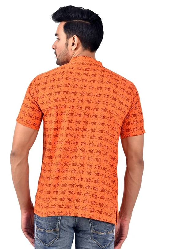 PK HUB Half Sleeves Cotton Casual RADHEY Printed Shirts for Men - M, 200, Orange