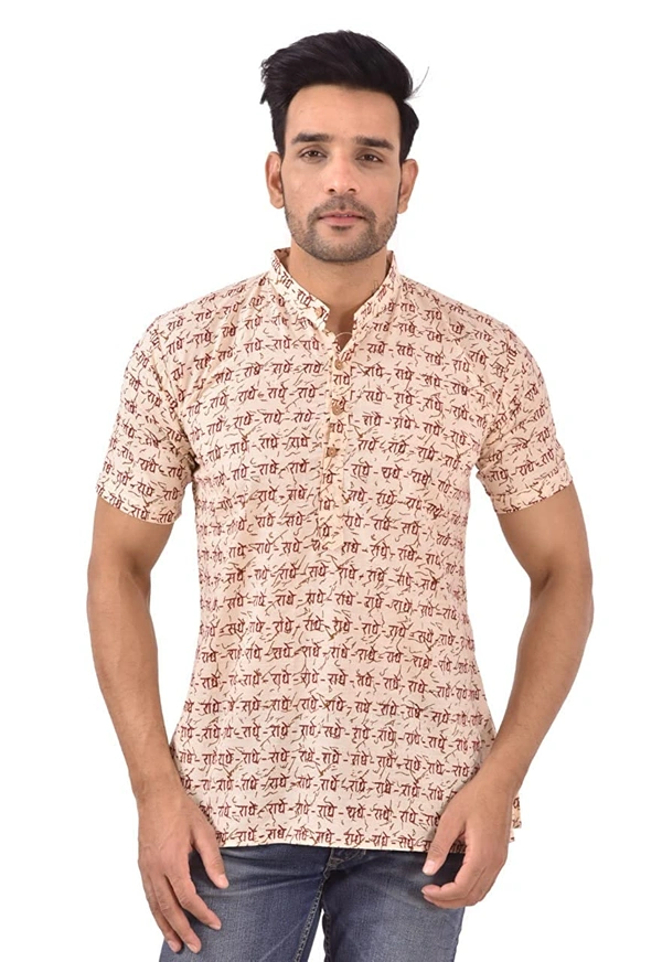 PK HUB Half Sleeves Cotton Casual RADHEY Printed Shirts for Men - XL, 200, Beige