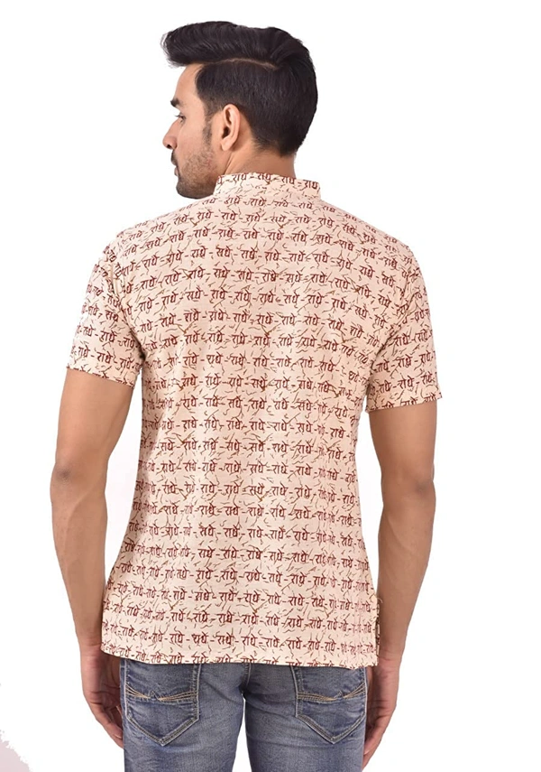 PK HUB Half Sleeves Cotton Casual RADHEY Printed Shirts for Men - XL, 200, Beige