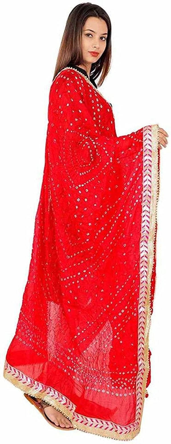 PK HUB Jaipuri Rajasthani Gota patti work Women's Art Silk Bandhej Bandhani Dupattas for Women and Girls - FREE SIZE, Red