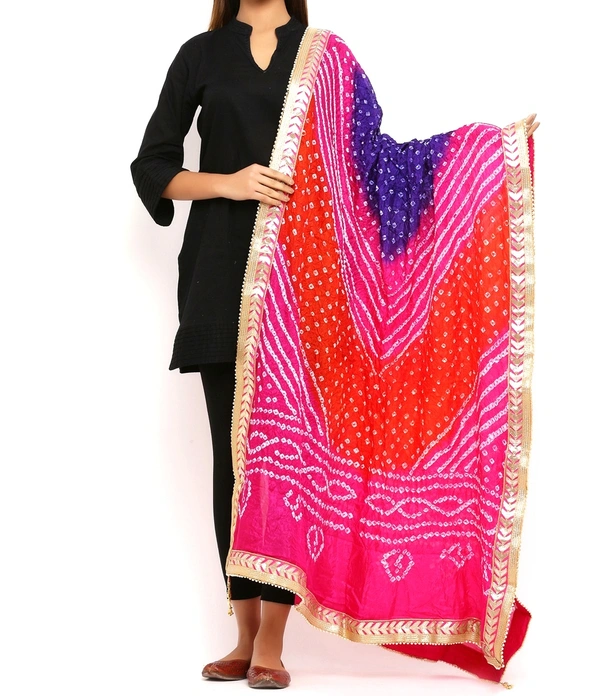 PK HUB jaipuri rajasthani women's art silk bandhej bandhani dupattas - FREE SIZE, Multicolor