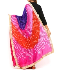 PK HUB jaipuri rajasthani women's art silk bandhej bandhani dupattas - FREE SIZE, Multicolor