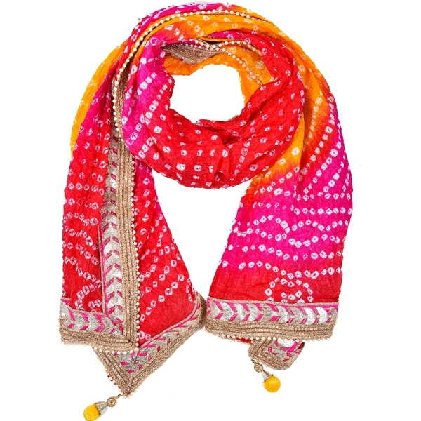 PK HUB jaipuri rajasthani women's art silk bandhej bandhani dupattas - FREE SIZE, Multicolor