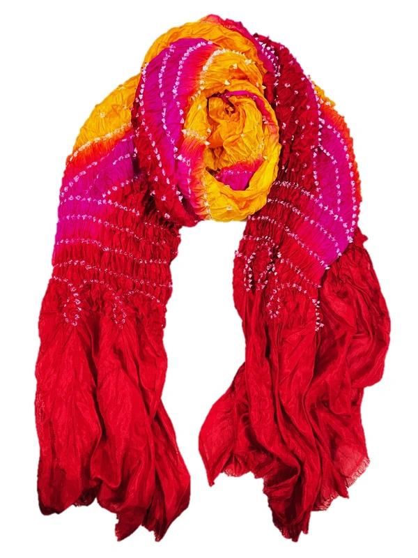 PK HUB Jaipuri Rajasthani Women's Art Silk Bandhej Bandhani  Multi-colored Dupattas for Women and Girls - FREE SIZE