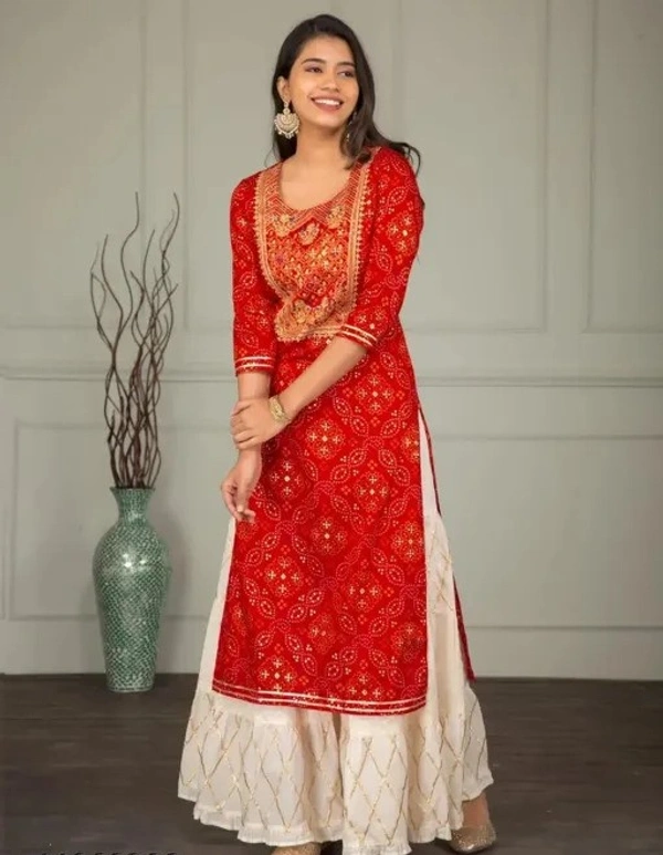 PK HUB  New Women's Rayon Embroidery Kurti with  white Palazzo set - XXL, Red