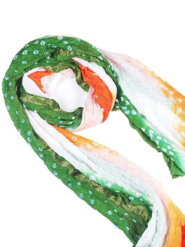 PK HUB Tiranga Bandhini Silk  Women Dupatta for Independence Day - FREE SIZE