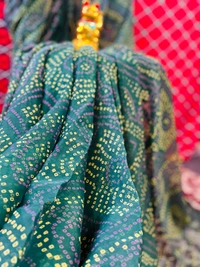 PK HUB Women's Chiffon BANDHANI Saree With Blouse Piece - Green