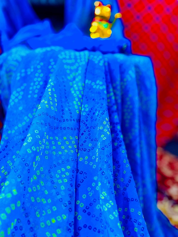 PK HUB Women's Chiffon BANDHANI Saree With Blouse Piece - Aqua Blue