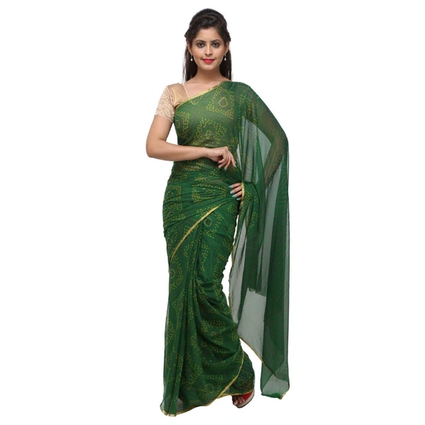 PK HUB Women's Chiffon BANDHANI Saree With Blouse Piece - Green