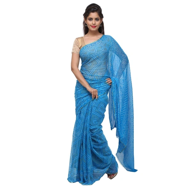 PK HUB Women's Chiffon BANDHANI Saree With Blouse Piece - Aqua Blue