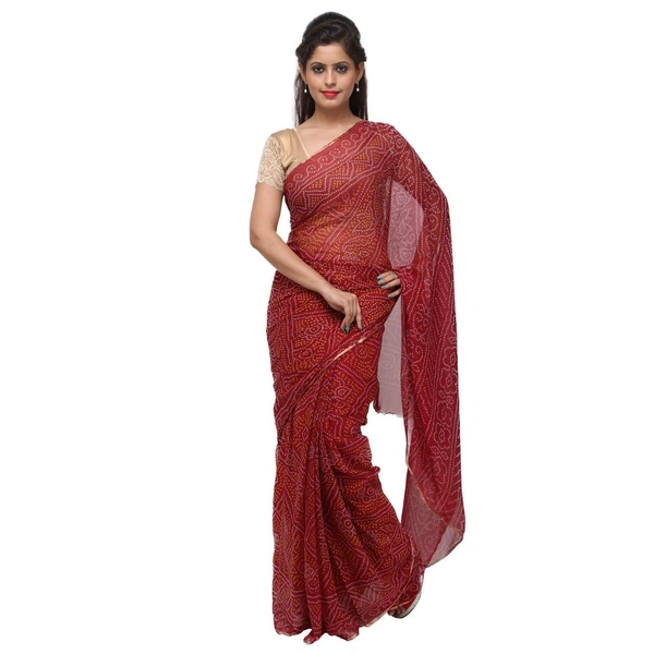 PK HUB Women's Chiffon BANDHANI Saree With Blouse Piece - Maroon