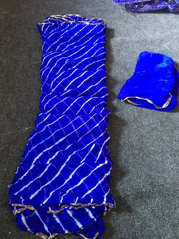 PK HUB  Women's Chiffon Leheriya  Saree With Blouse Piece - Blue