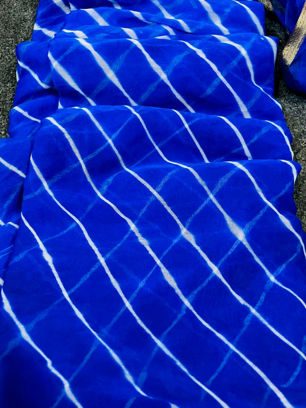 PK HUB Women's Chiffon Leheriya Saree With Blouse Piece - Blue