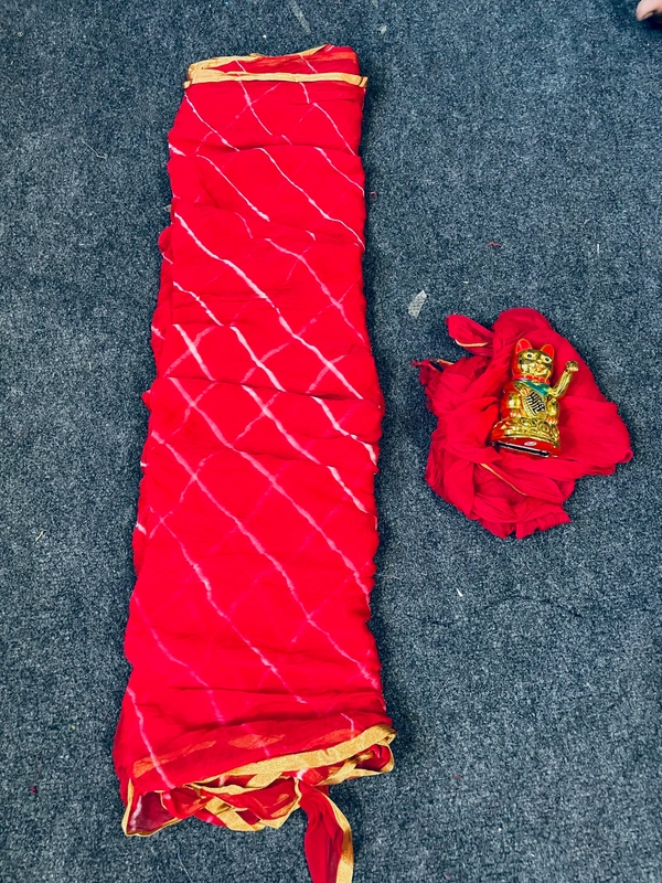 PK HUB Women's Chiffon Leheriya Saree With Blouse Piece - Red