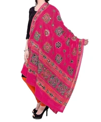PK HUB Women's Embroidery Mirror Work Multi-Colour Kutch Work Cotton Dupatta Chakachak - FREE SIZE, Pink