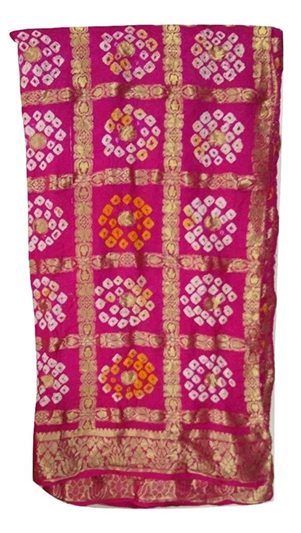 PK HUB Women's Jaipuri Rajasthani Art Silk Bandhani Bandhej Banarasi Gharchola Saree(Pink) - Pink