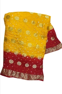 PK HUB Women's Jaipuri Rajasthani Art Silk Bandhani Bandhej Banarasi Gharchola Saree(black) - Black