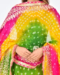 PK HUB Women's Rajasthani Traditional Bhandej Hand Gota Patti Work Lehnga Chunni Set - Free Size, Multicolour