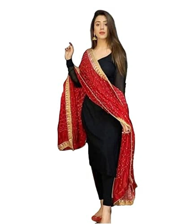 PK HUB Women's Rayon Black Kurti Pant with Red Bhandhej Dupatta - XL, Black