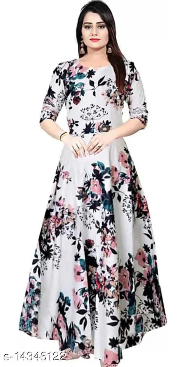 PK HUB Women's Rayon Floral Printed Blue Anarkali Kurta - XXL, White