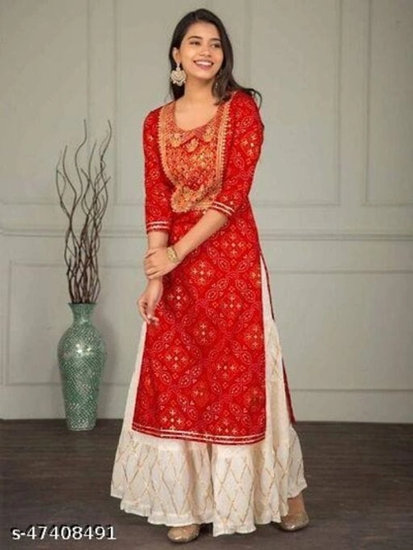 PK HUB Women's Rayon Printed Kurti with BUTTOM Set (RED) - L, Red