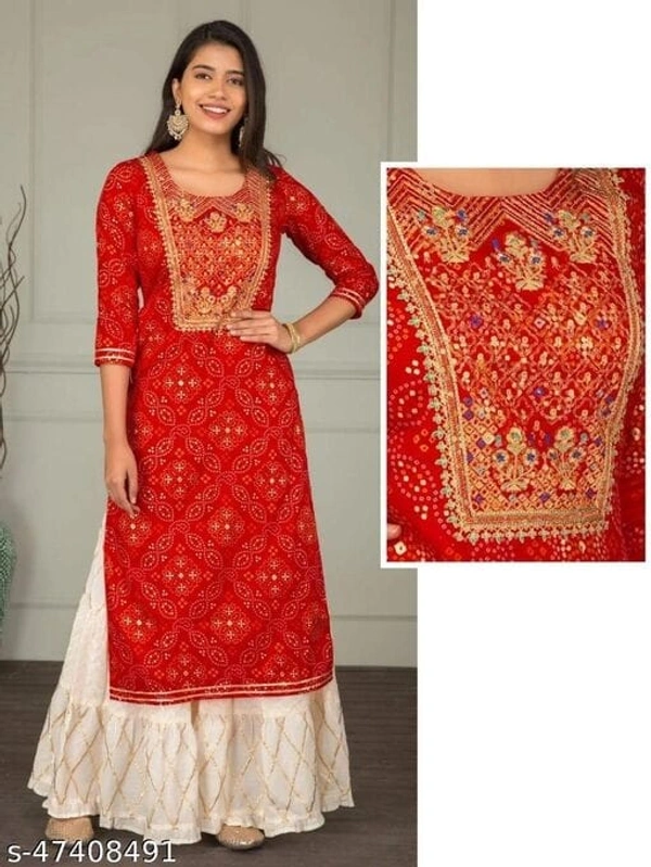 PK HUB Women's Rayon Printed Kurti with BUTTOM Set (RED) - L, Red