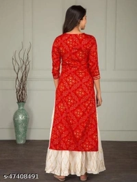 PK HUB Women's Rayon Printed Kurti with BUTTOM Set (RED) - L, Red