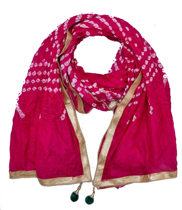 PK HUB Women's Silk Bandhej Multicolor Dupatta - FREE SIZE, Pink