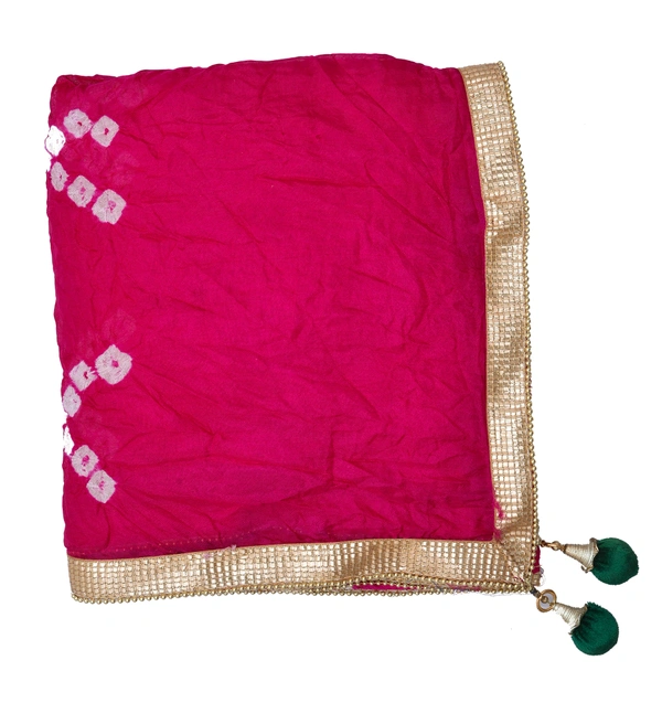 PK HUB Women's Silk Bandhej Multicolor Dupatta - FREE SIZE, Pink