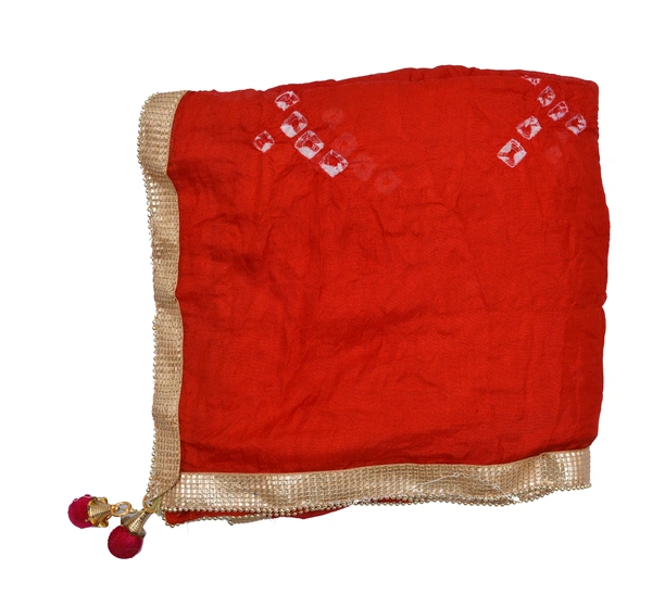 PK HUB Women's Silk Bandhej Multicolor Dupatta - FREE SIZE, Red