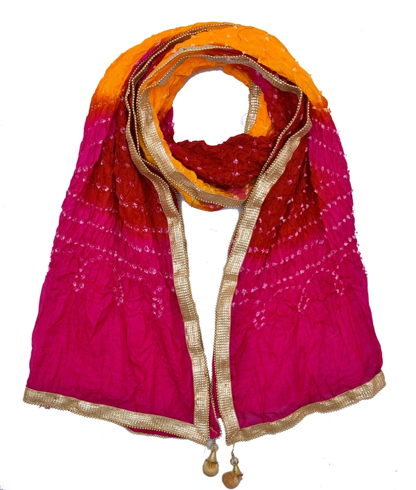 PK HUB Women's Silk Bandhej Multicolor Dupatta - FREE SIZE, Multicolor
