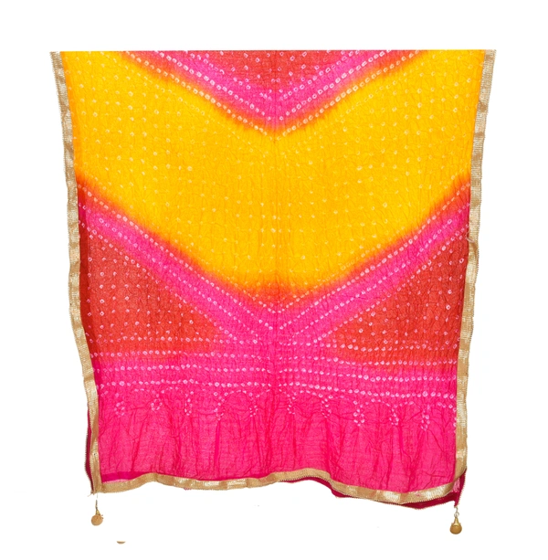 PK HUB Women's Silk Bandhej Multicolor Dupatta - FREE SIZE, Multicolor