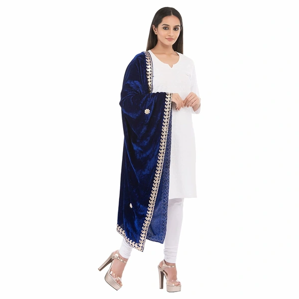PK HUB Women's Velvet Gota Patti Dupatta (1Pc Dupatta Only, 30 Inches x 2.25 MTRS) - FREE SIZE, Blue