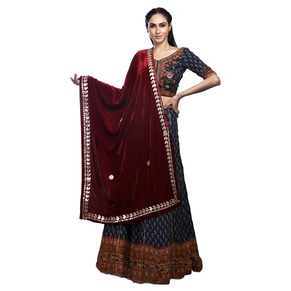 PK HUB Women's Velvet Gota Patti Dupatta (1Pc Dupatta Only, 30 Inches x 2.25 MTRS) - FREE SIZE, Maroon