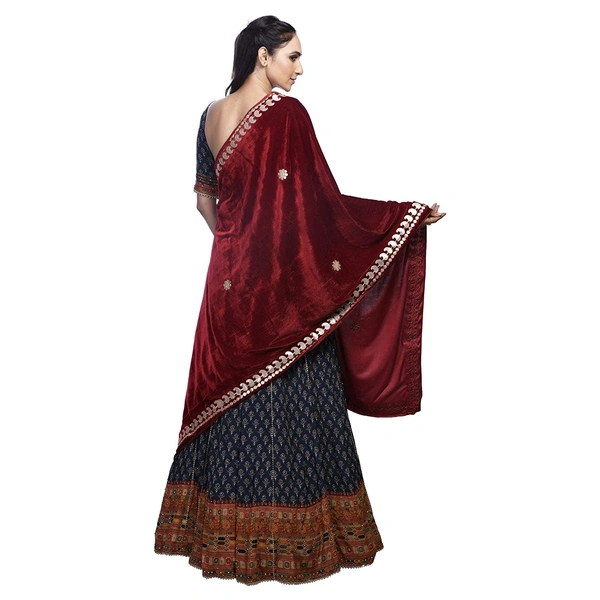 PK HUB Women's Velvet Gota Patti Dupatta (1Pc Dupatta Only, 30 Inches x 2.25 MTRS) - FREE SIZE, Maroon