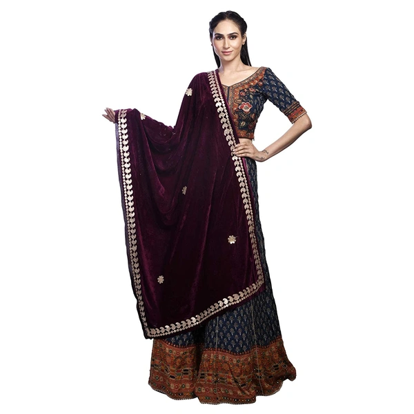 PK HUB Women's Velvet Gota Patti Dupatta (1Pc Dupatta Only, 30 Inches x 2.25 MTRS) - FREE SIZE, Purple