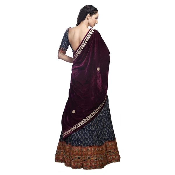 PK HUB Women's Velvet Gota Patti Dupatta (1Pc Dupatta Only, 30 Inches x 2.25 MTRS) - FREE SIZE, Purple