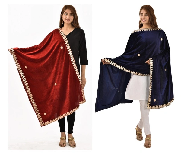 PK HUB Women's Velvet Gota Patti Dupatta (2Pc Dupatta Only, 30 Inches x 2.25 MTRS) PACK OF 2 - FREE SIZE, Multicolor