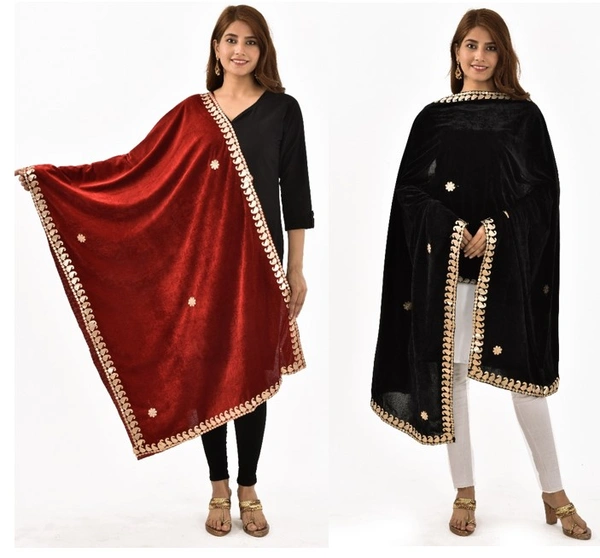 PK HUB Women's Velvet Gota Patti Dupatta (2Pc Dupatta Only, 30 Inches x 2.25 MTRS) PACK OF 2 - FREE SIZE, Multicolor