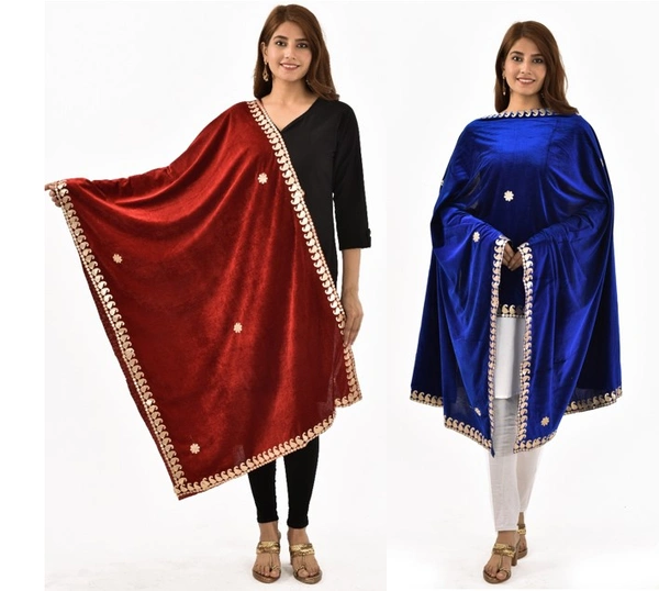 PK HUB Women's Velvet Gota Patti Dupatta (2Pc Dupatta Only, 30 Inches x 2.25 MTRS) PACK OF 2 - FREE SIZE, Multicolor