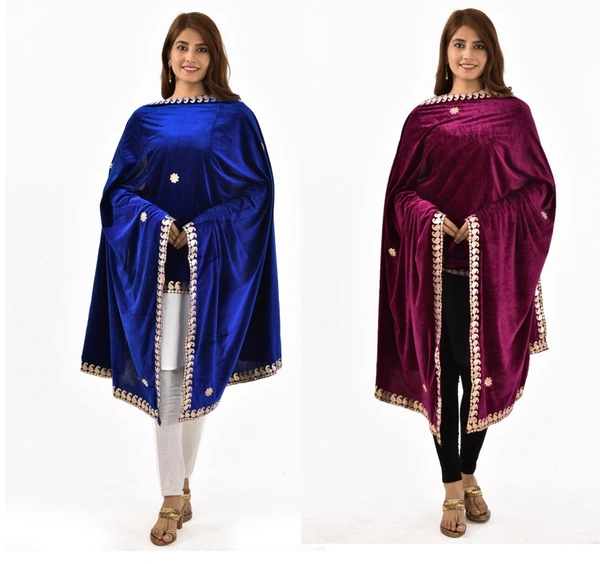 PK HUB Women's Velvet Gota Patti Dupatta (2Pc Dupatta Only, 30 Inches x 2.25 MTRS) PACK OF 2 - FREE SIZE, Multicolor