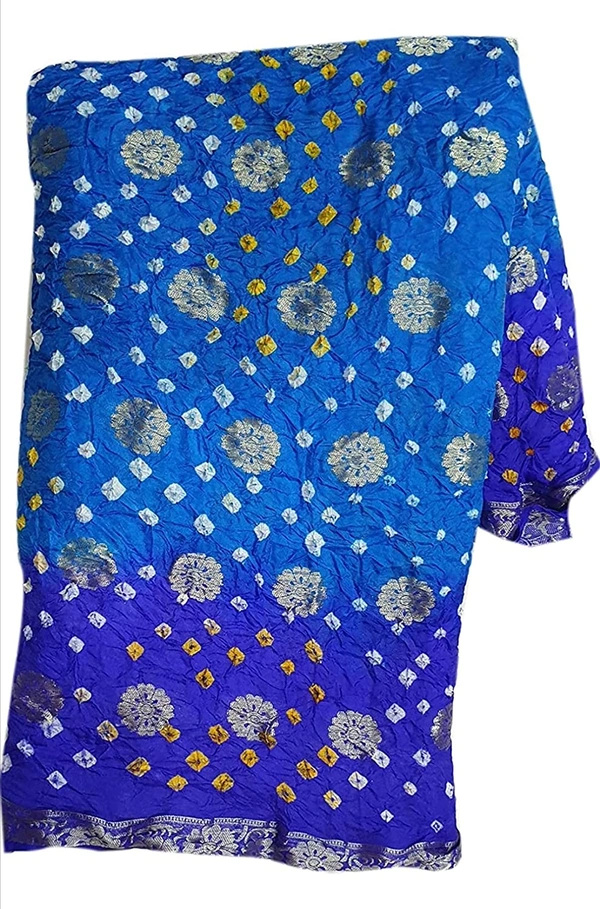 PK HUB  Women Banarasi Doller butti Silk Bandhani Saree - Blue / Firozi
