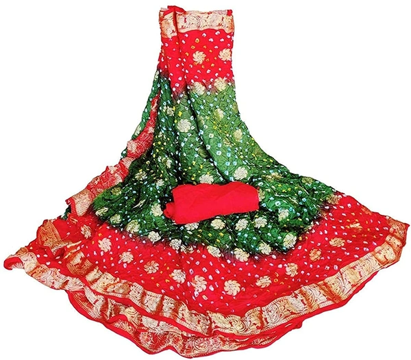 PK HUB  Women Banarasi Doller butti Silk Bandhani Saree - Red / Green