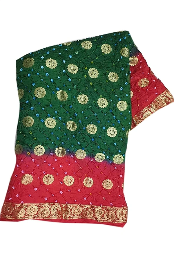PK HUB  Women Banarasi Doller butti Silk Bandhani Saree - Red / Green