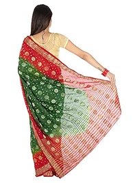 PK HUB  Women Banarasi Doller butti Silk Bandhani Saree - Red / Green
