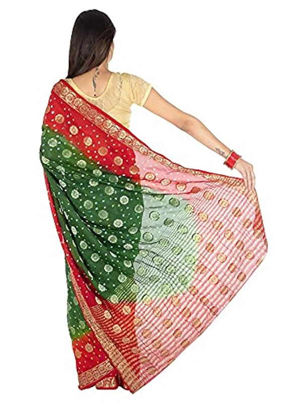 PK HUB  Women Banarasi Doller butti Silk Bandhani Saree - Red / Green